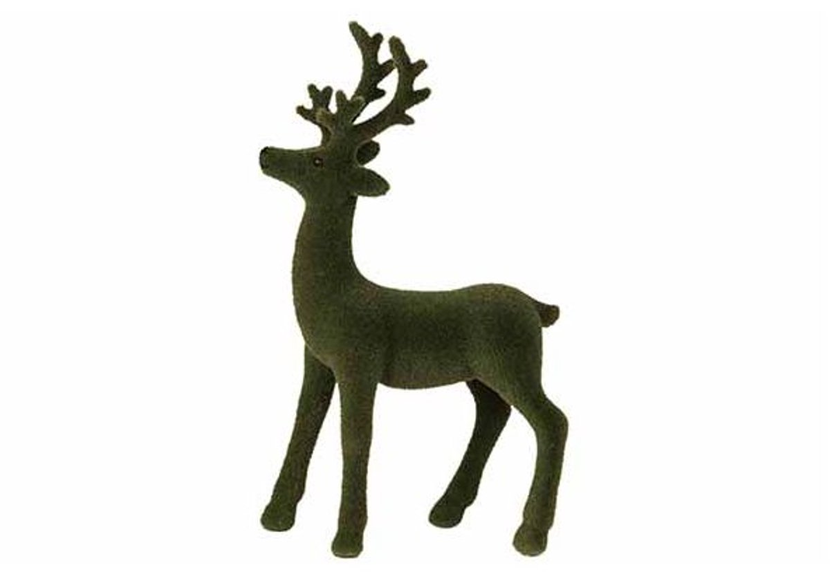 Hert Standing Flocked Donkergroen 11x4xh 20cm Kunststof