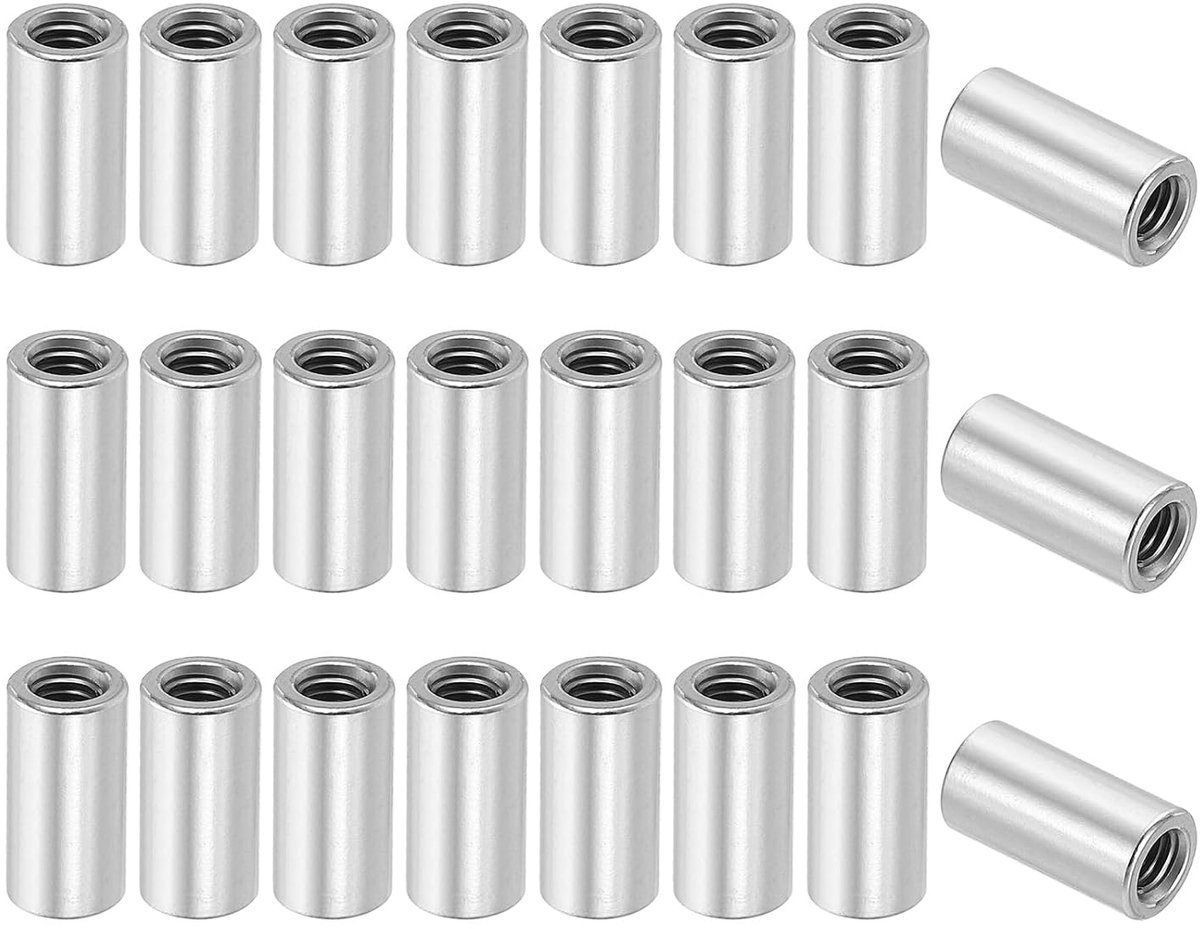 Zeskantmoer, M6 x 1 mm binnendraad 20 mm (0,79 inch) 304 roestvrij stalen stang-hardware-koppelingsmoeren, verpakking van 32