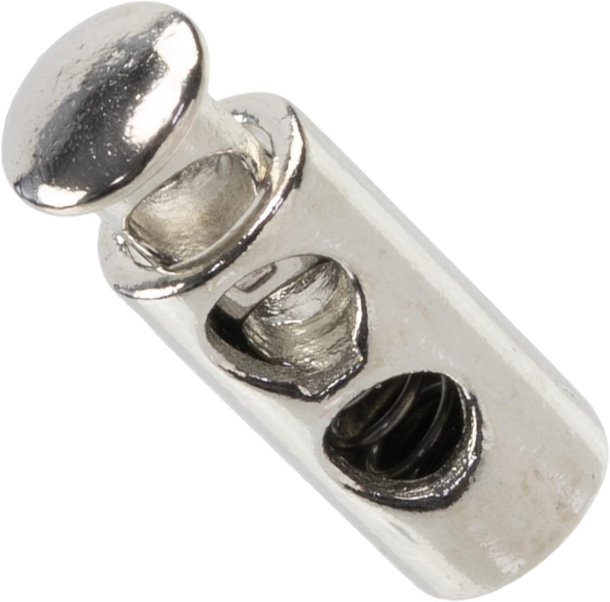 - Set van 10 cilinderstoppen met 2 gaten met veer - stop serresluiting - opening 4.5 mm - van metaal - kleur zilver