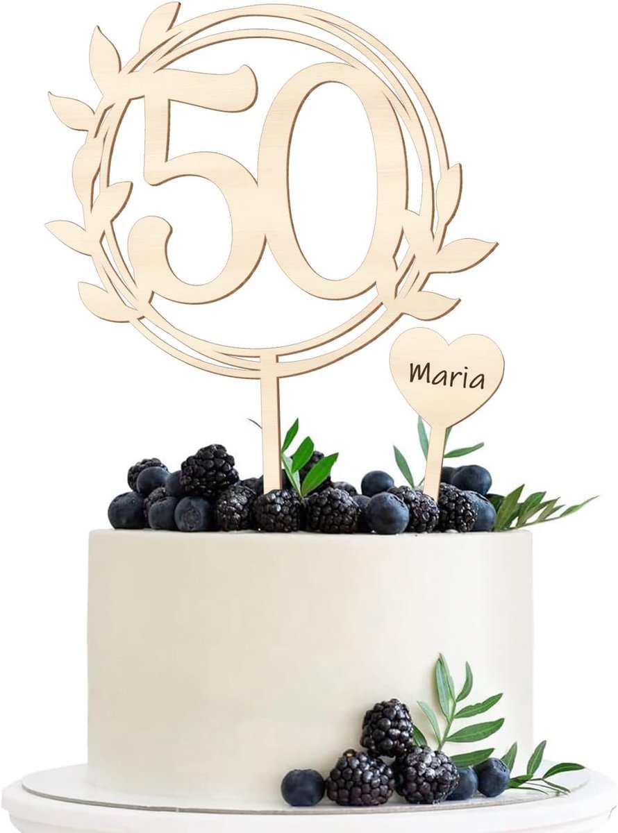 50e verjaardag vrouw man, taarttopper 50e verjaardag decoratie, hout Happy 50th Birthday taartdecoratie, verjaardagsdecoratie voor 50e verjaardag vrouwen mannen taartdecoratie