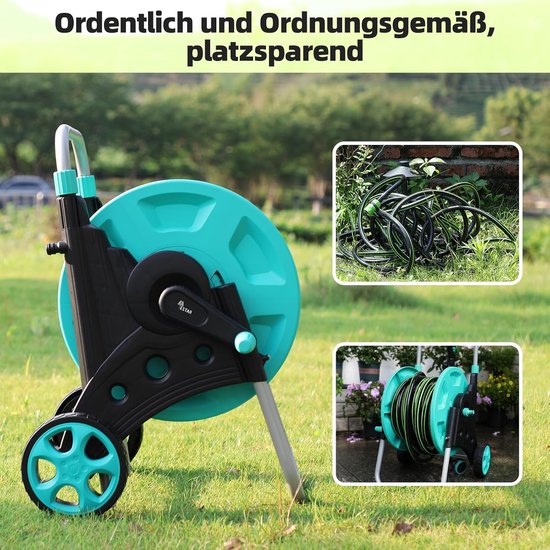 verrijdbare slanghaspel voor 42 m 1/2 inch slang, met wielen, verstelbare leuning en snelkoppeling, montage zonder gereedschap — afbeelding 2
