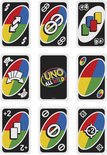 Negen UNO All Wild speelkaarten, waaronder de wild kaarten, +4, +2, wissel, en null. Elke kaart toont vier gekleurde vlakken: rood, blauw, geel, groen.
