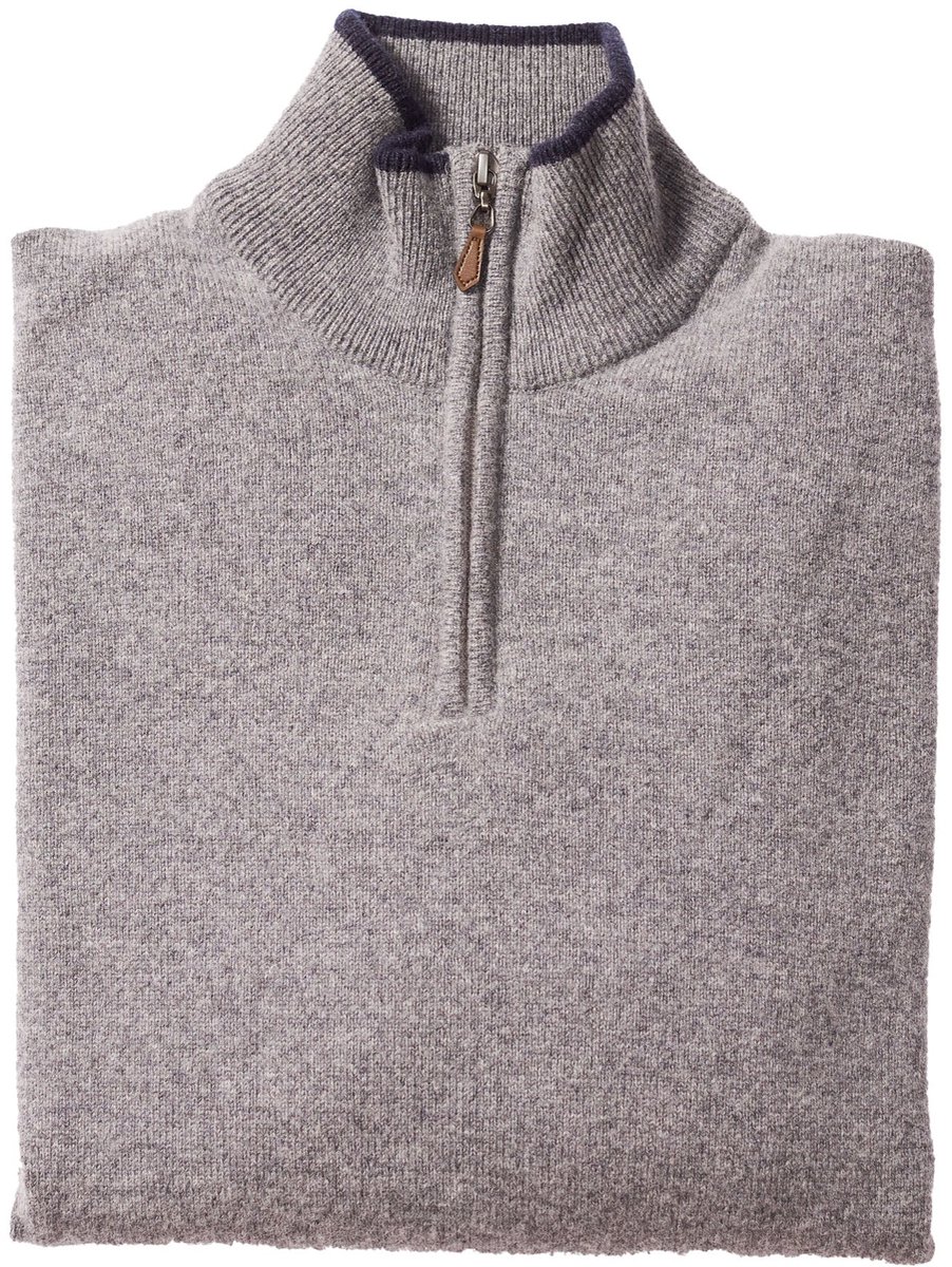 Osborne Knitwear Trui met rits heren - Lamswollen schipperstrui heren - sweater heren met rits - Grey Mix/Indigo Melange - 2XL