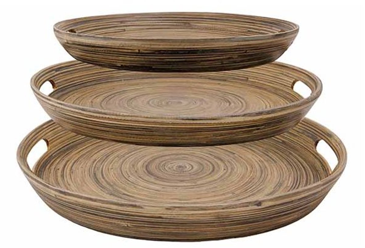 Set 3x Dienblad Rond D30-35-40cm Bamboe