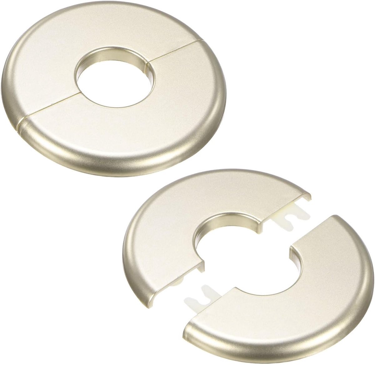 METERXITY Set van 2 gesplitste wandflens, voor 1 inch/25 mm OD-buis ABS rozet plaat ronde zelfklevende sanitaire afdekplaten voor waterpijp/kraan [goudkleur]