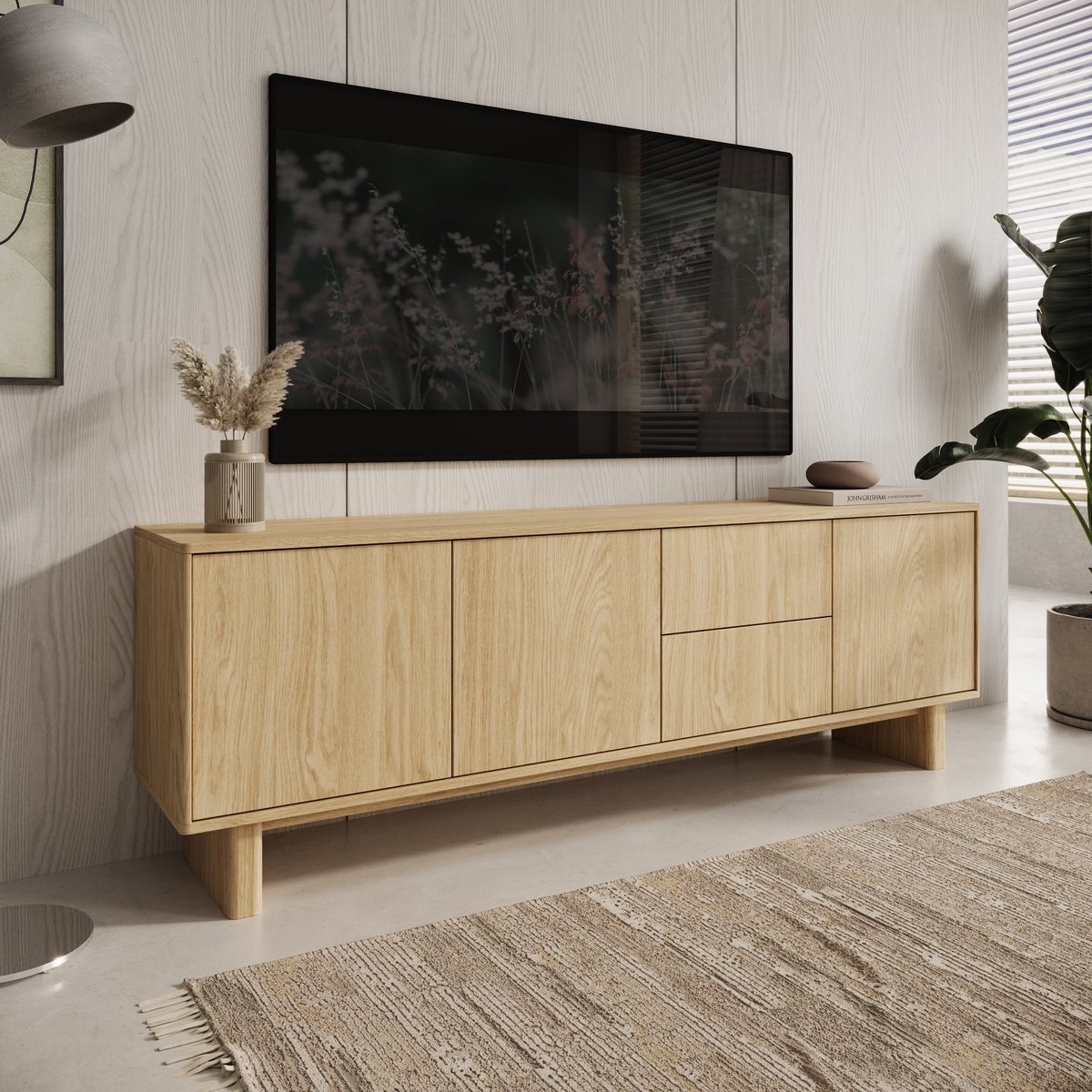 Meubella - Navello - TV-Meubel - Licht eikenpatroon - 183x38x62 cm