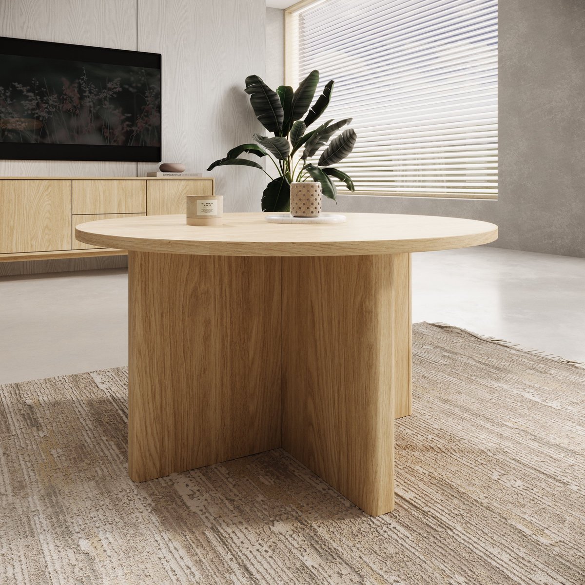 Meubella - Navello - Salontafel - Licht eikenpatroon - 90x90x49 cm