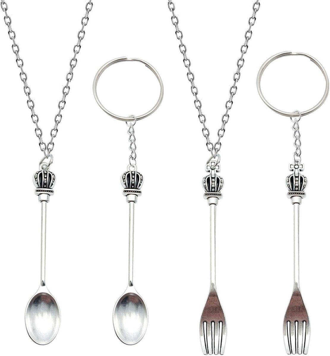 2 Stukken Van Lepel En Vork Ketting En 2 Stukken Van Lepel En Vork Sleutelhanger, Leuke Keuken Thema Accessoires, Eenvoudige Hanger Sleutelhanger, Lepel Sleutelhanger, Lepel Ketting.