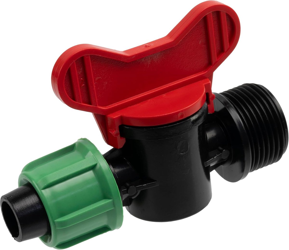 - Set van 5 afsluitkleppen 3/4" buitendraad voor druppelirrigatieslang 16 mm | drukbestendig 4 bar | kraan voor besproeiingssysteem tuinapparatuur