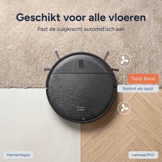 Skoov EcoPulse Robotstofzuiger met Dweilfunctie en Laadstation - Dweilrobot - Stofzuiger Robot en Dweil in 1 - Huisdieren en Hondenharen - Dynamische Navigatie - App & Afstandsbediening - Zwart