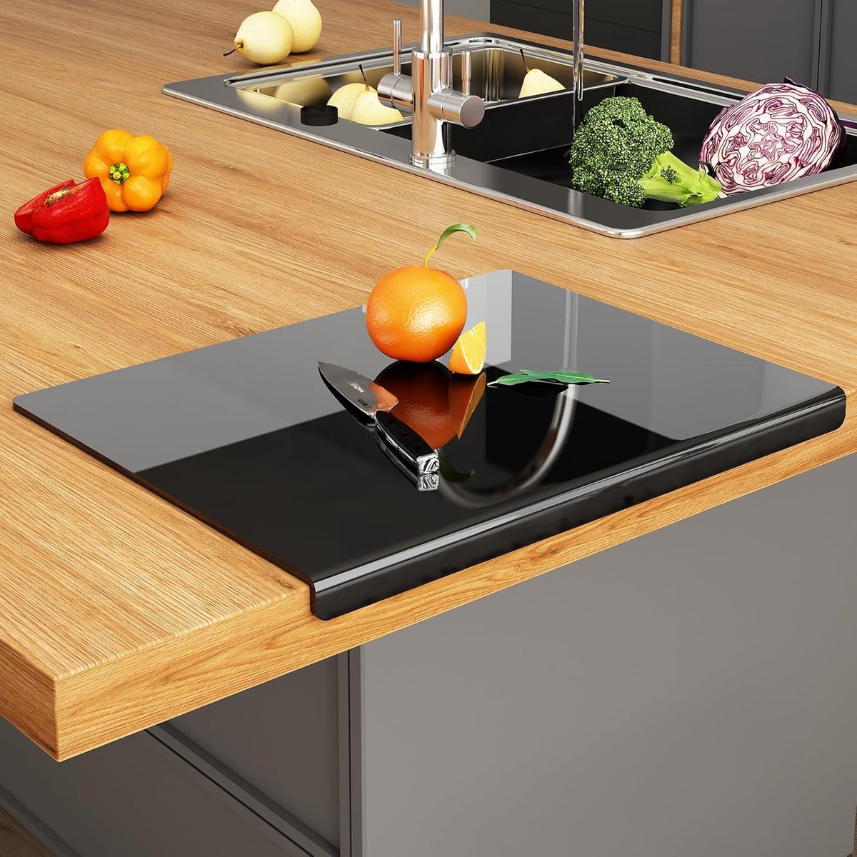 Acryl Snijplank 51x40cm – Hygiënische, Zwart snijplank van lichtgewicht acryl met tegenlip – Non-slip, gemakkelijk te reinigen – Ultimate kitchen essential gadget