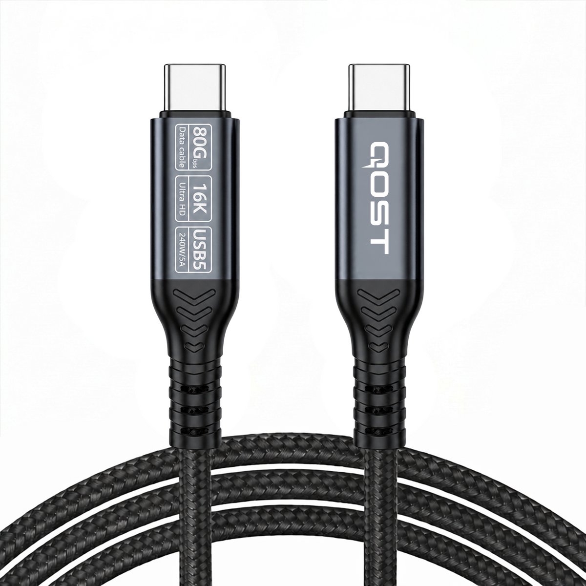Qost - Thunderbolt 5 USB-C naar USB-C Kabel - 80Gbps Datakabel - PD3.1 240W 48V/5A Oplaadkabel - 16K HDR - 1 Meter - Zwart