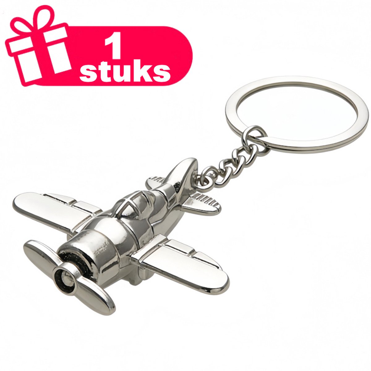 Decopatent - Premium Keychain - Vliegtuig Sleutelhanger - Metalen Propellervliegtuig Sleutelhanger - Vliegtuig Hanger - Cadeau voor Piloten & Luchtvaartliefhebbers - Zilverkleurig