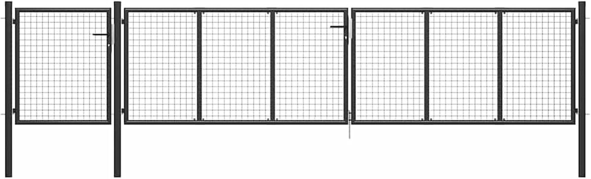 tuinpoort 500 x 75 cm antraciet, gelast met draadgaas 5×5 cm, incl. handvat en slot, buiten