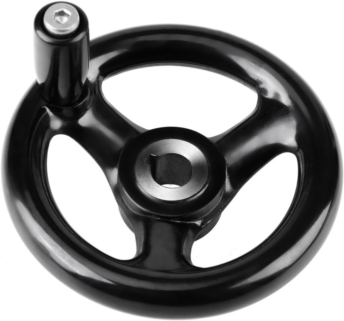 1 stuk zwart draaibank freeswiel, 12 mm boring 100 mm diameter rond 3 spaaks handwiel met handvat voor freesmachines, draaibanken, slijpmachines
