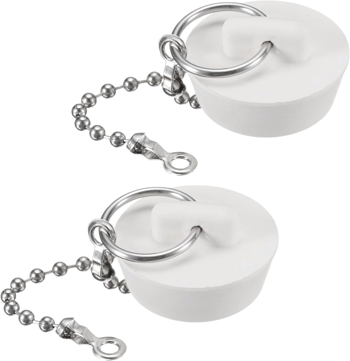 2 stuks rubberen afvoerstoppen met ketting en kleerhanger, afvoerstop voor badkuip en badkamer, geschikt voor 1 1/8 inch, rubberen afvoerstop voor wastafel, badkuip, keuken en badkamer, wit