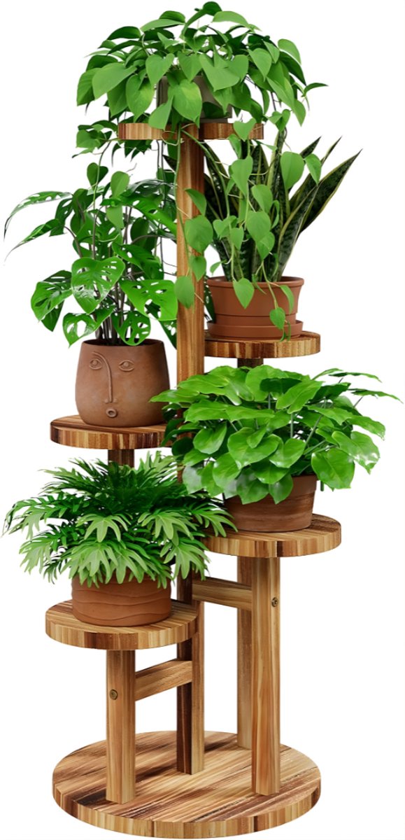 Ploutos® Plantenrek - Decoratieve Bloempotstandaard voor Binnen - Stijlvol Verticaal Plantenrek voor Bloempotten - Bruin - 35cm x 35cm x 86cm