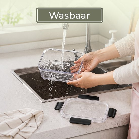 Heinouk® Glazen Vershoudbakjes Set 10 Stuks - Vershoudbakjes Glas met Deksel - 5x 370 ml & 5x 1040 ml - Lekvrij & BPA-vrij - Meal Prep Bakjes - Bewaarbakjes - Oven, Magnetron, Vriezer & Vaatwasser Bestendig — afbeelding 5