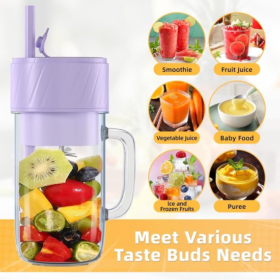 Draagbare Blender - Smoothie Maker Mini - Gezonde Drankjes Maken - 6 RVS Bladen - 400 ml - Bruin — afbeelding 3