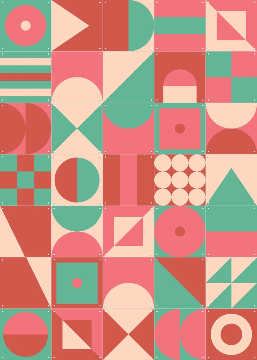 IXXI Rode Geometrische Collagebox, IXXI - 100 x 140 cm - Gratis ophangtool - Grote wanddecoratie en posters - Speels, Digitale Kunst, Kleurrijk