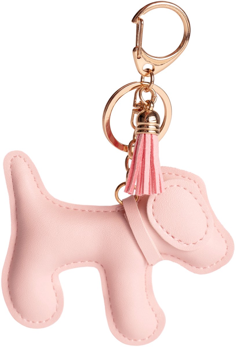 Hond Sleutelhanger Roze - Bag Charm - Kunstleren Tas Hanger - Sleutelhanger met Kwastje - Lichtroze Accessoire