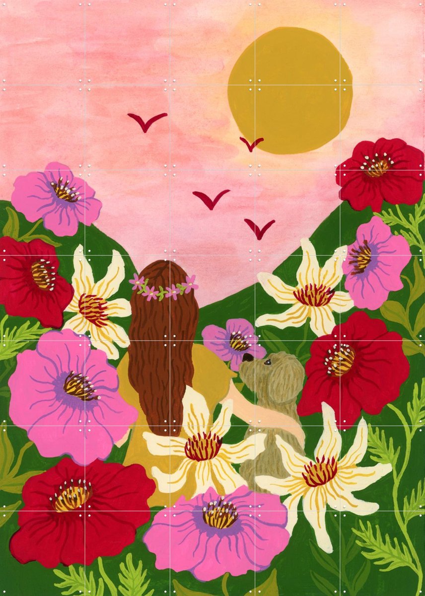 IXXI Unconditional Love, Kirsten Blom Art & Illustration - 100 x 140 cm - Gratis ophangtool - Grote wanddecoratie en posters - Speels, Kleurrijk