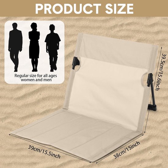 Strandstoel Opvouwbaar - opvouwbare kampeerstoel - Vloerstoel Inklapbaar met Rugleuning - met opbergtas - Campingstoel - Vouwstoel / kussen - Strandmat - Picknick - Strandstoelen - Strandmatten - ligbed - Klapstoel - Ligstoel - Khaki — afbeelding 3