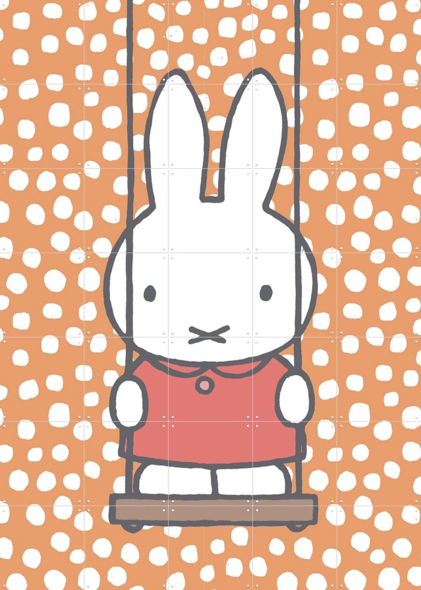 IXXI Nijntje op Schommel, Nijntje - 100 x 140 cm - Gratis ophangtool - Grote wanddecoratie en posters - Speels, Kleurrijk, Cartoonesk, Kinderkamer