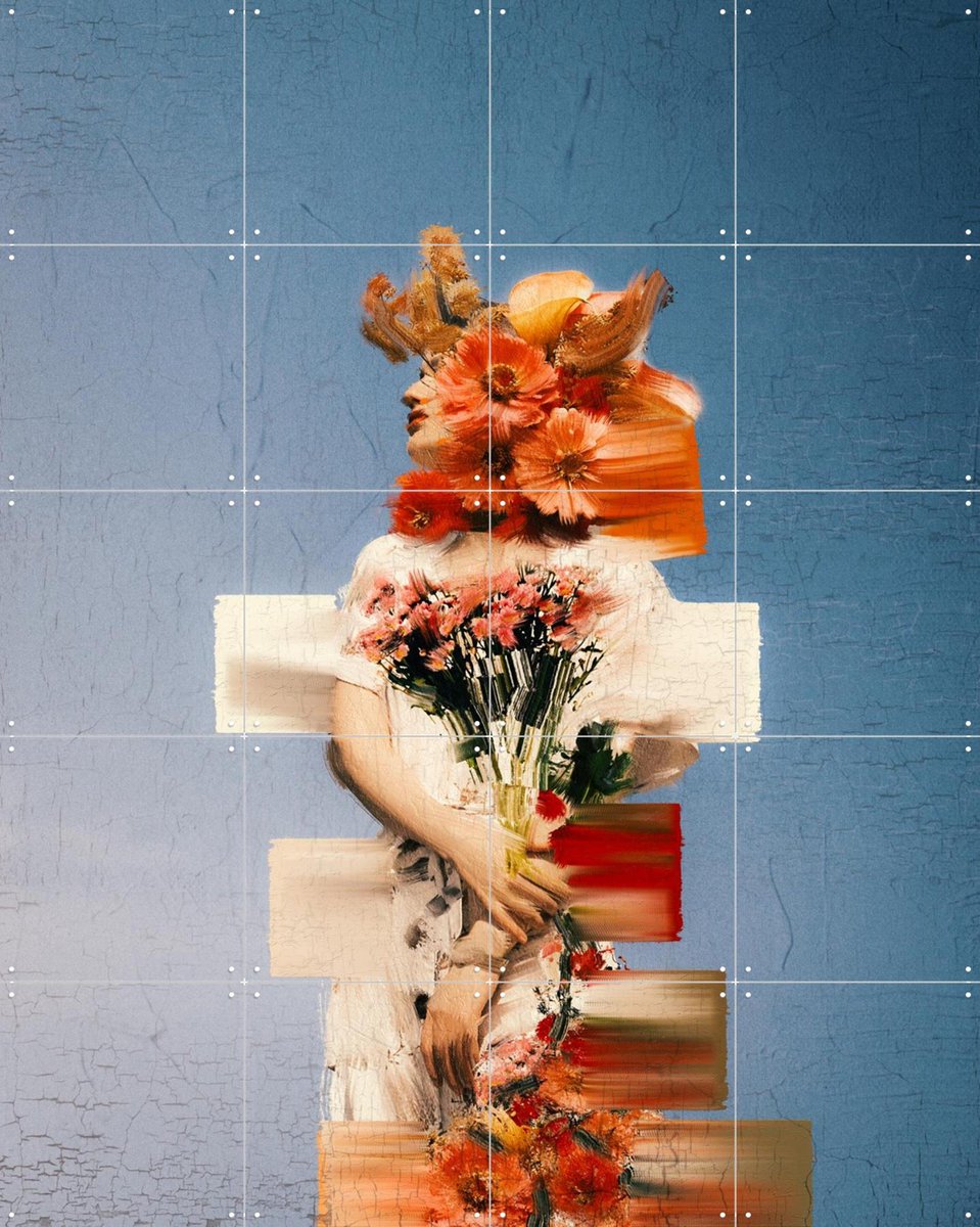 IXXI Flower Girl, Vineet Suresh - 80 x 100 cm - Gratis ophangtool - Grote wanddecoratie en posters - Digitale Kunst, Abstract, Fantasierijk, Speels