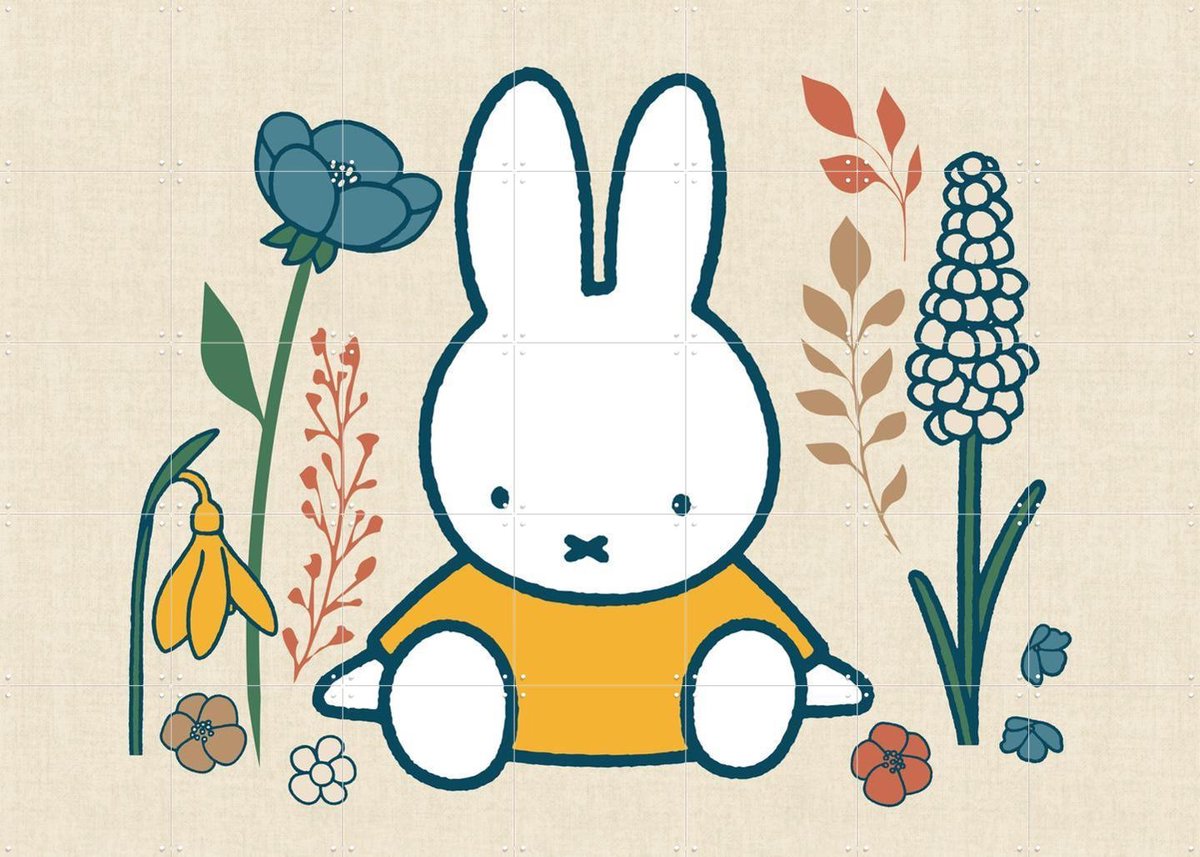 IXXI Nijntje Bloemen - Beige, Nijntje - 140 x 100 cm - Gratis ophangtool - Grote wanddecoratie en posters - Illustraties, Speels, Cartoonesk