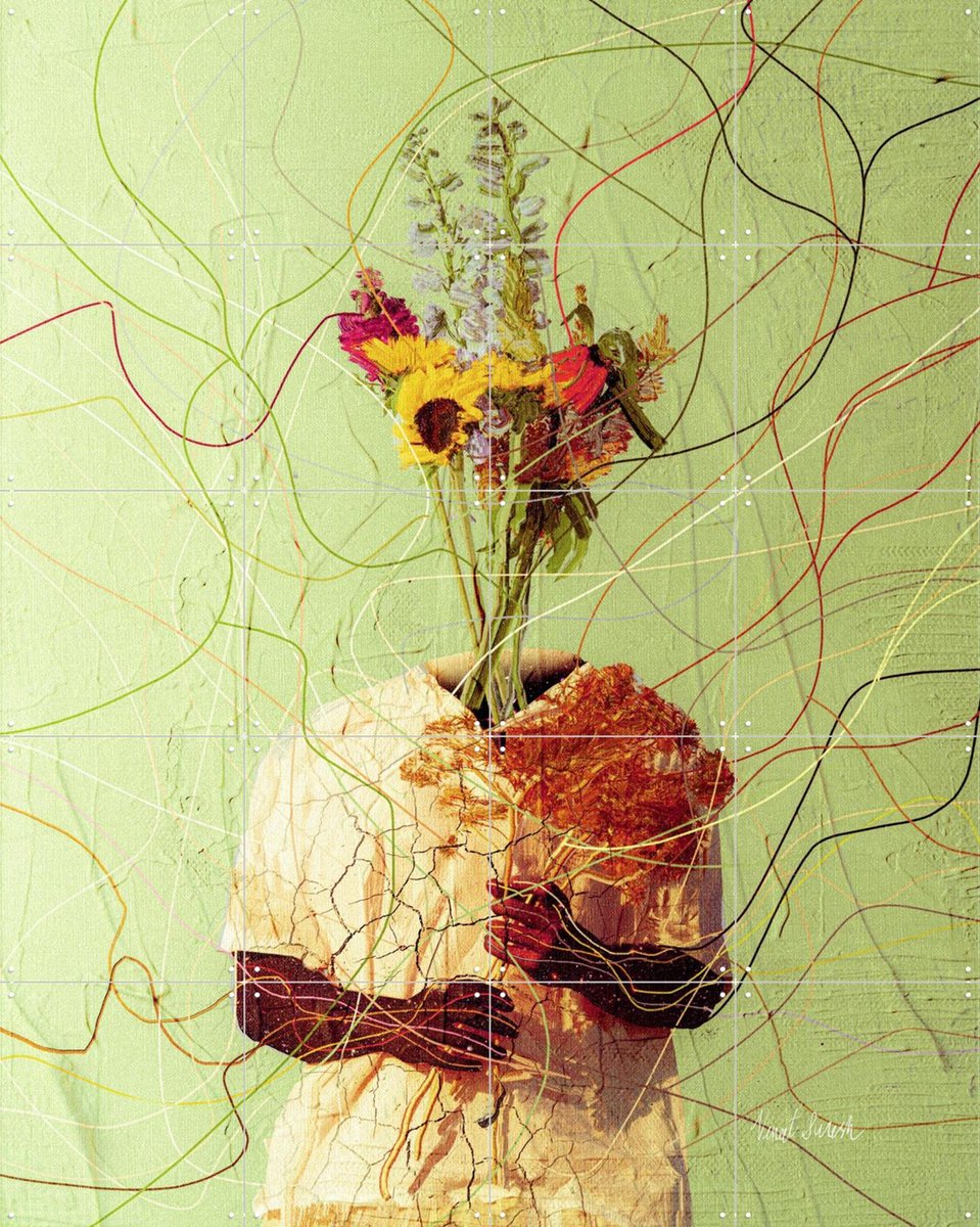 IXXI Flower Veins, Vineet Suresh - 80 x 100 cm - Gratis ophangtool - Grote wanddecoratie en posters - Abstract, Kleurrijk, Surrealisme, Speels