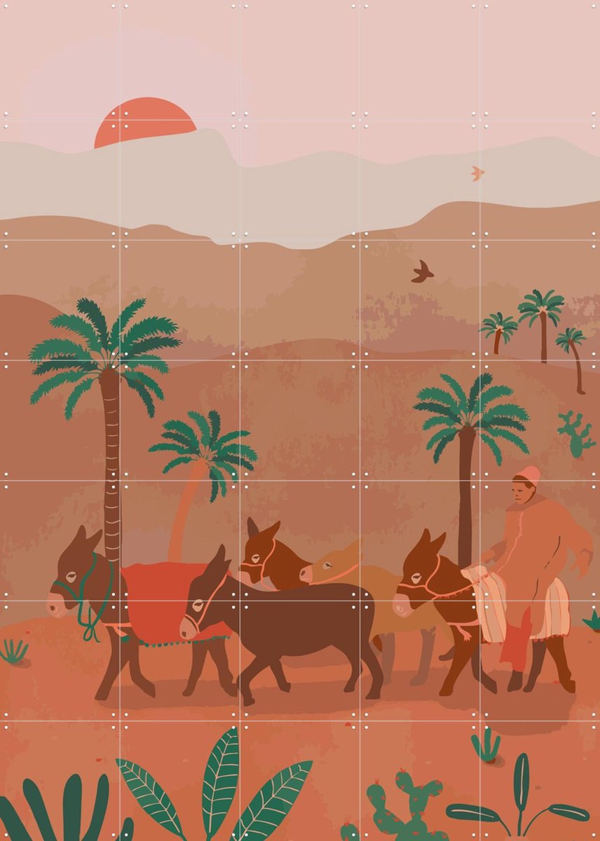 IXXI Morrocan Desert, Palmartprints - 100 x 140 cm - Gratis ophangtool - Grote wanddecoratie en posters - Speels, Vintage, Digitale Kunst