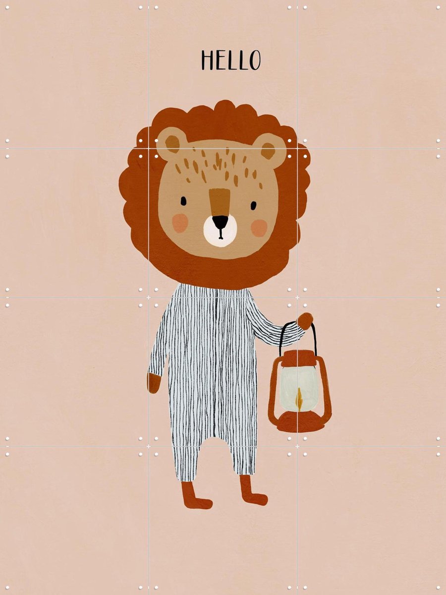 IXXI Hello Lion, Treechild & Various - 60 x 80 cm - Gratis ophangtool - Grote wanddecoratie en posters - Modern, Kleurrijk, Speels, Cartoonesk