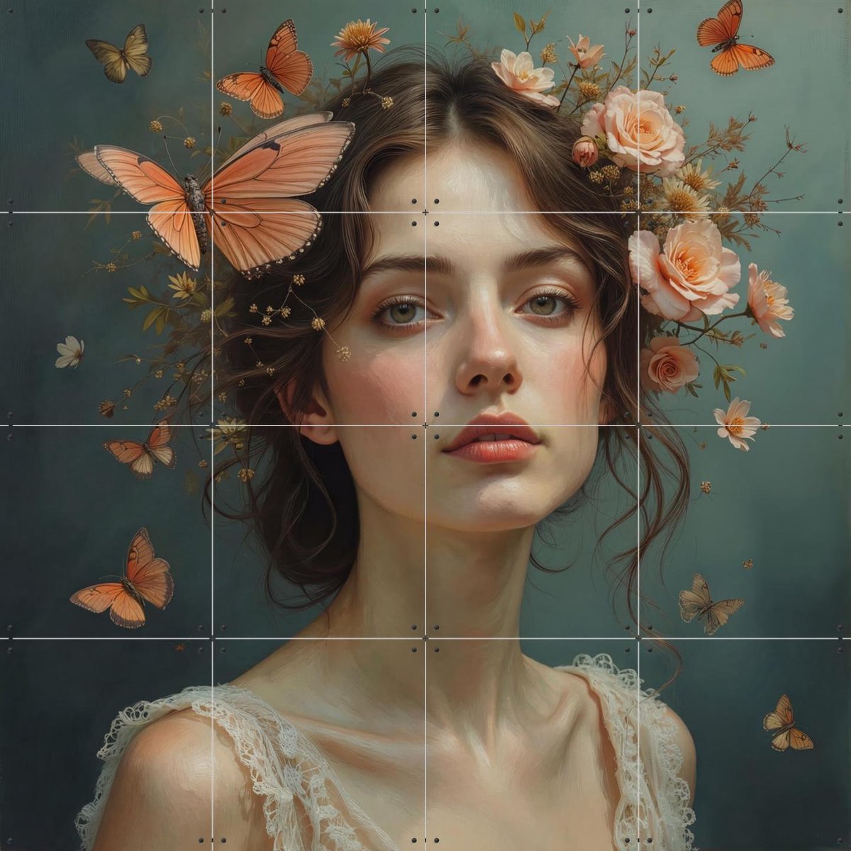 IXXI Crowned in Roses and Wings, IXXI Studio - 80 x 80 cm - Gratis ophangtool - Grote wanddecoratie en posters - Fantasierijk, Surrealisme, Woonkamer