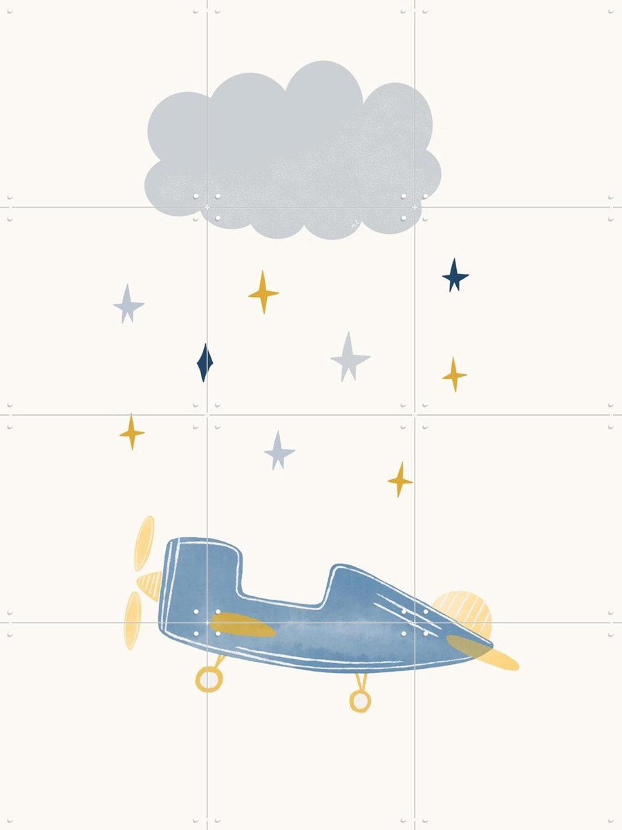 IXXI Cloud Airplane, Menina Lisboa & Various - 60 x 80 cm - Gratis ophangtool - Grote wanddecoratie en posters - Illustraties, Cartoonesk, Speels