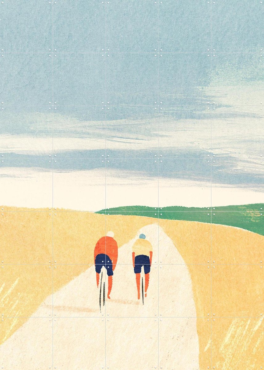 IXXI Cycle Buddies, Henry Rivers - 100 x 140 cm - Gratis ophangtool - Grote wanddecoratie en posters - Illustraties, Minimalisme, Digitale Kunst