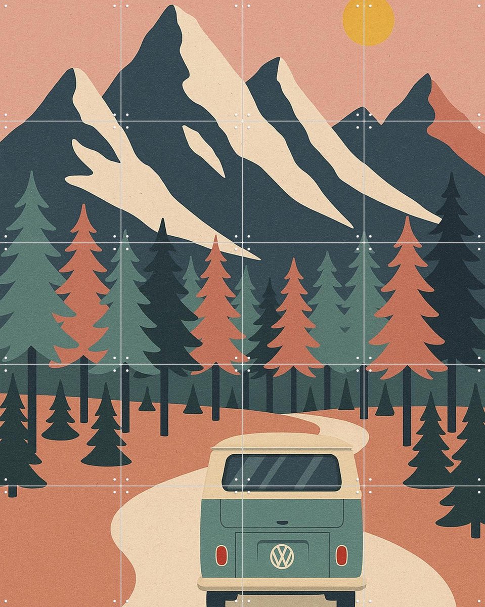 IXXI Where The Mountains Wait, Seaways - 80 x 100 cm - Gratis ophangtool - Grote wanddecoratie en posters - Geometrische Kunst, Modern, Vintage