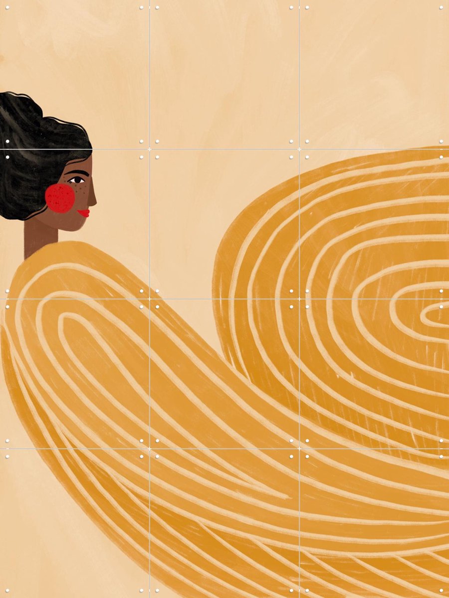 IXXI The Woman With The Yellow Stripes, Bea Müller & Various - 60 x 80 cm - Gratis ophangtool - Grote wanddecoratie en posters - Line art, Digitale