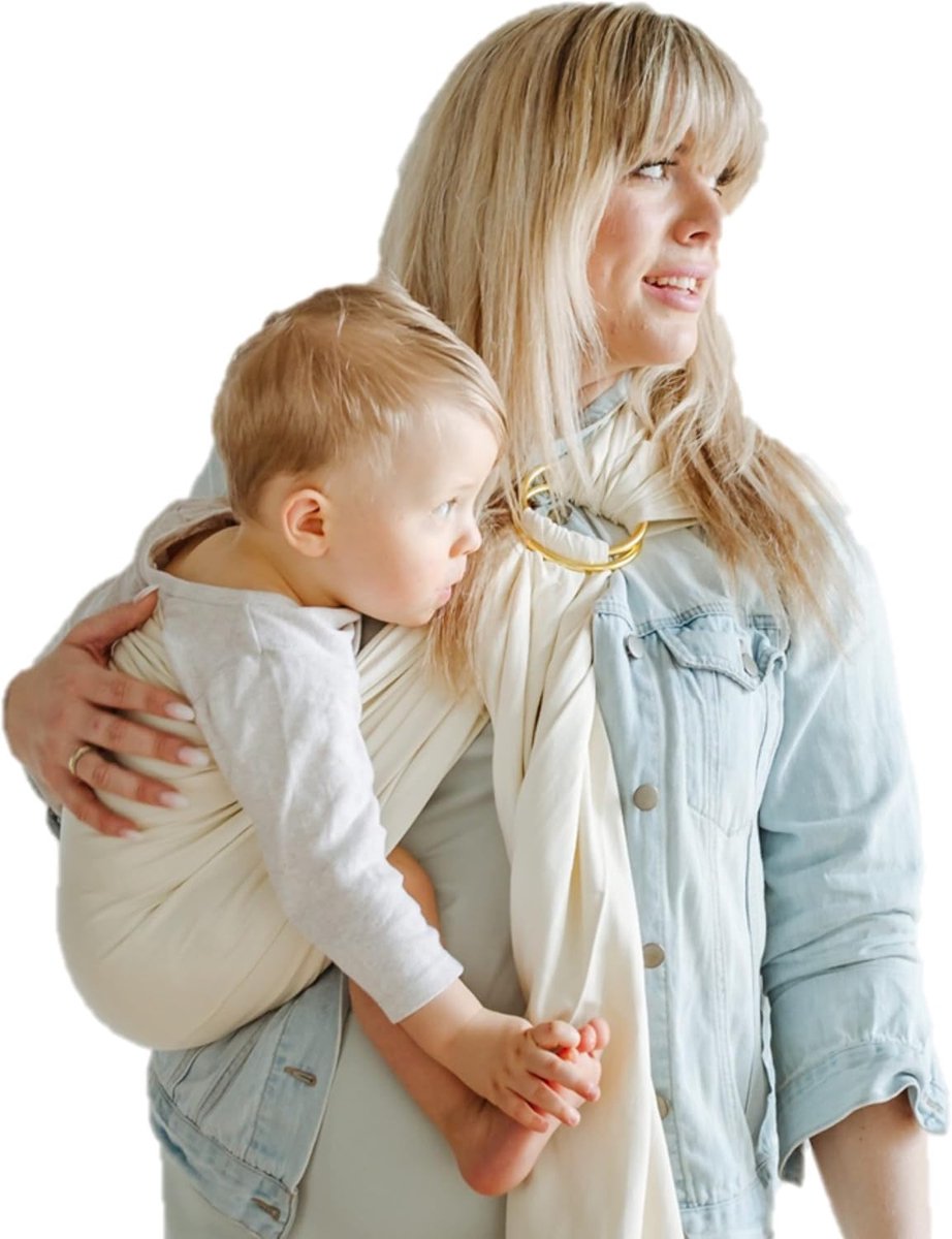 Draagdoek Ringsling - Baby Draagband - Baby Meenemen - 100% Biologisch Katoen - 210x70 cm - Beige – foto 3
