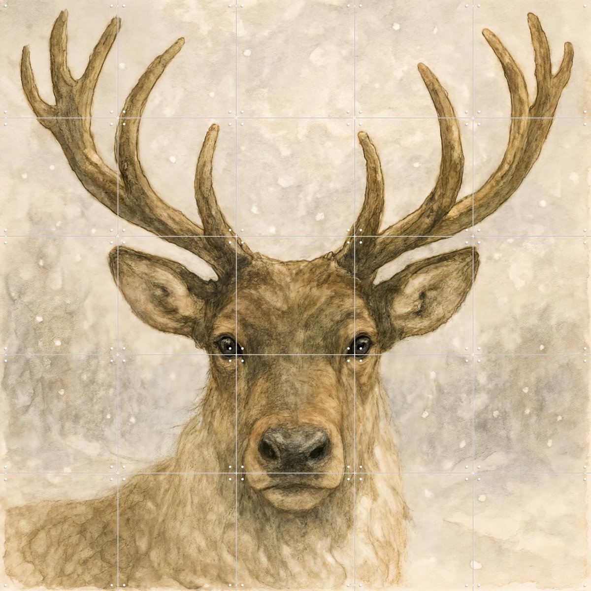 IXXI Edelhert in de Sneeuw, Natalie Bruns - 100 x 100 cm - Gratis ophangtool - Grote wanddecoratie en posters Eetkamer, Woonkamer, Sneeuw, Natuur