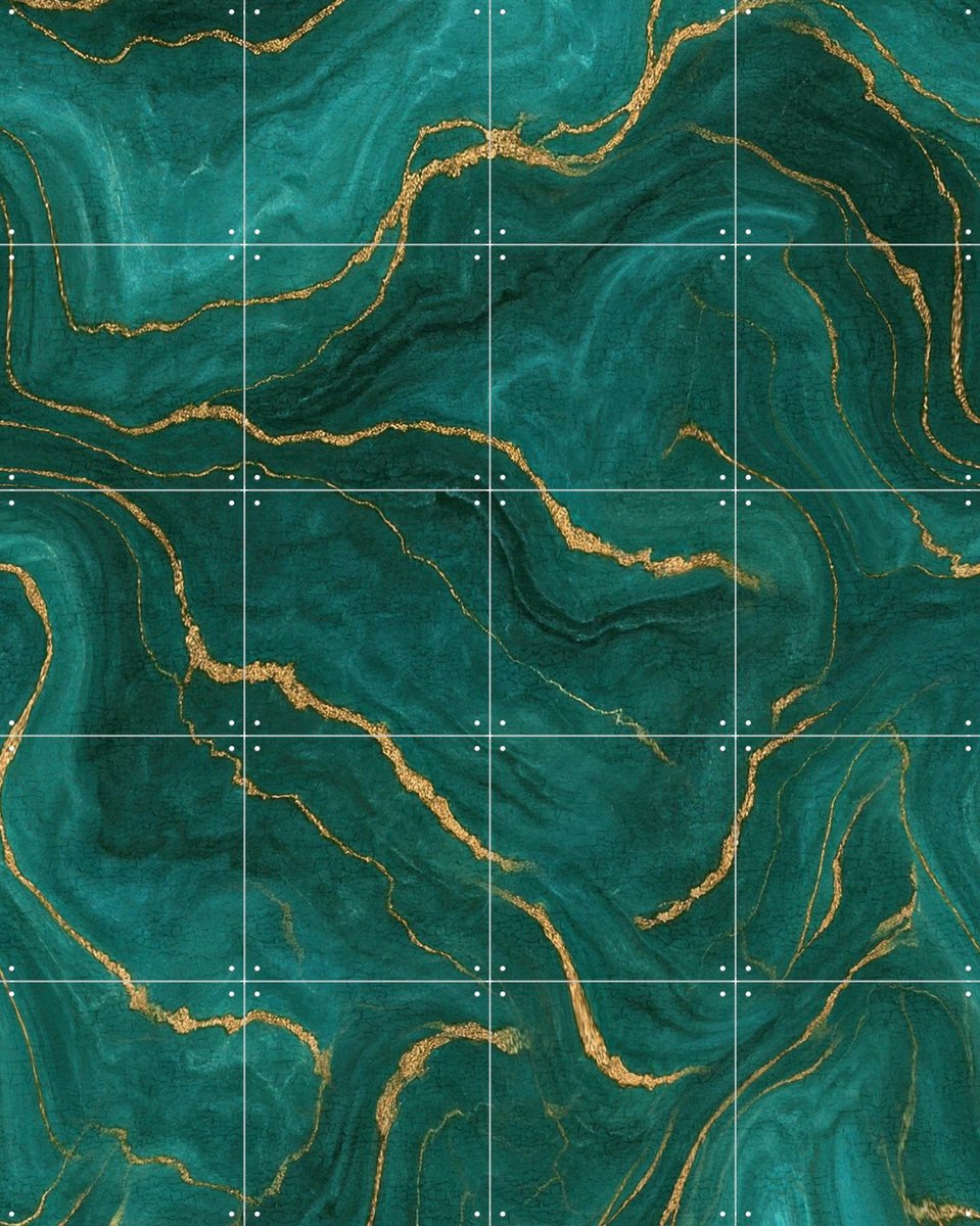 IXXI Marbled Teal & Gold Gem Stone, Bloomery Decor - 80 x 100 cm - Gratis ophangtool - Grote wanddecoratie en posters - Kwaststreken, Minimalisme