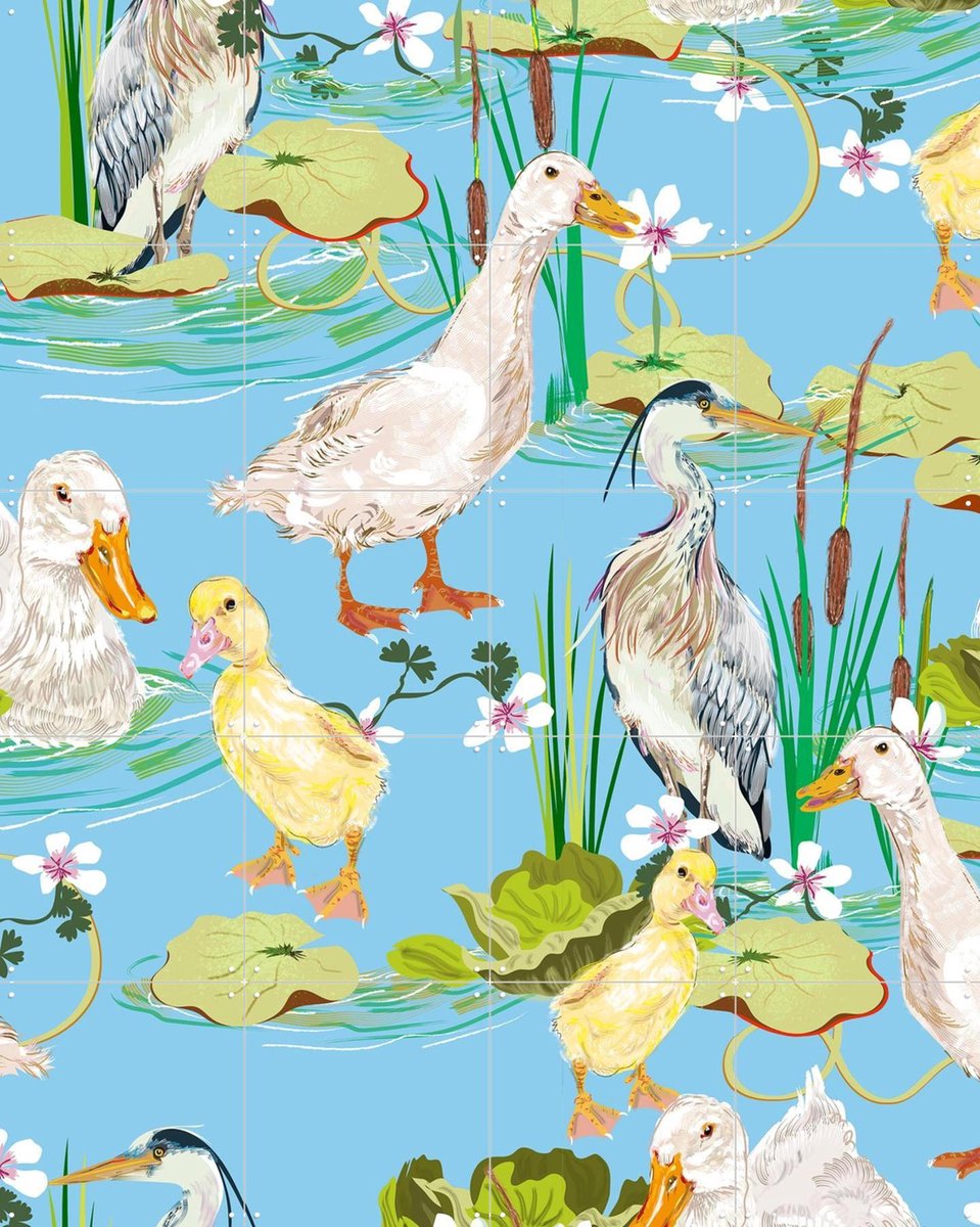 IXXI Peking Ducks Pattern, Marylène Madou - 80 x 100 cm - Gratis ophangtool - Grote wanddecoratie en posters - Speels, Babykamer, Vogels, Dieren