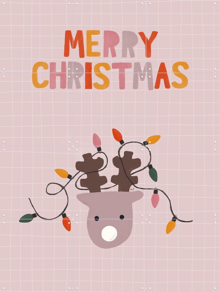 IXXI Merry Christmas Deer, Menina Lisboa & Various - 60 x 80 cm - Gratis ophangtool - Grote wanddecoratie en posters - Fantasierijk, Speels
