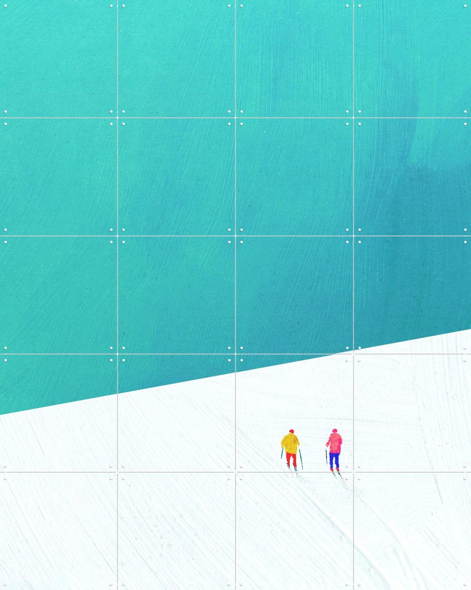 IXXI Ski Buddies, Henry Rivers - 80 x 100 cm - Gratis ophangtool - Grote wanddecoratie en posters - Minimalisme, Modern, Digitale Kunst, Abstract