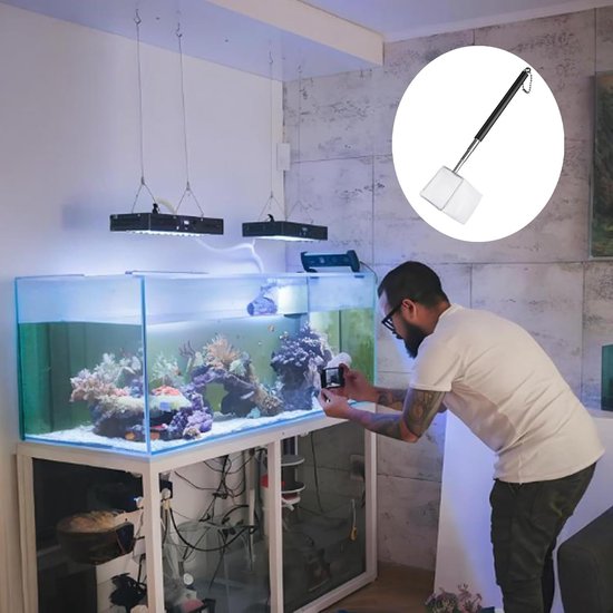 kleine aquariumnetten, uitschuifbare roestvrijstalen lange steel, zacht, vierkant gaas voor vissen, tanks, kleine vijvers — afbeelding 4