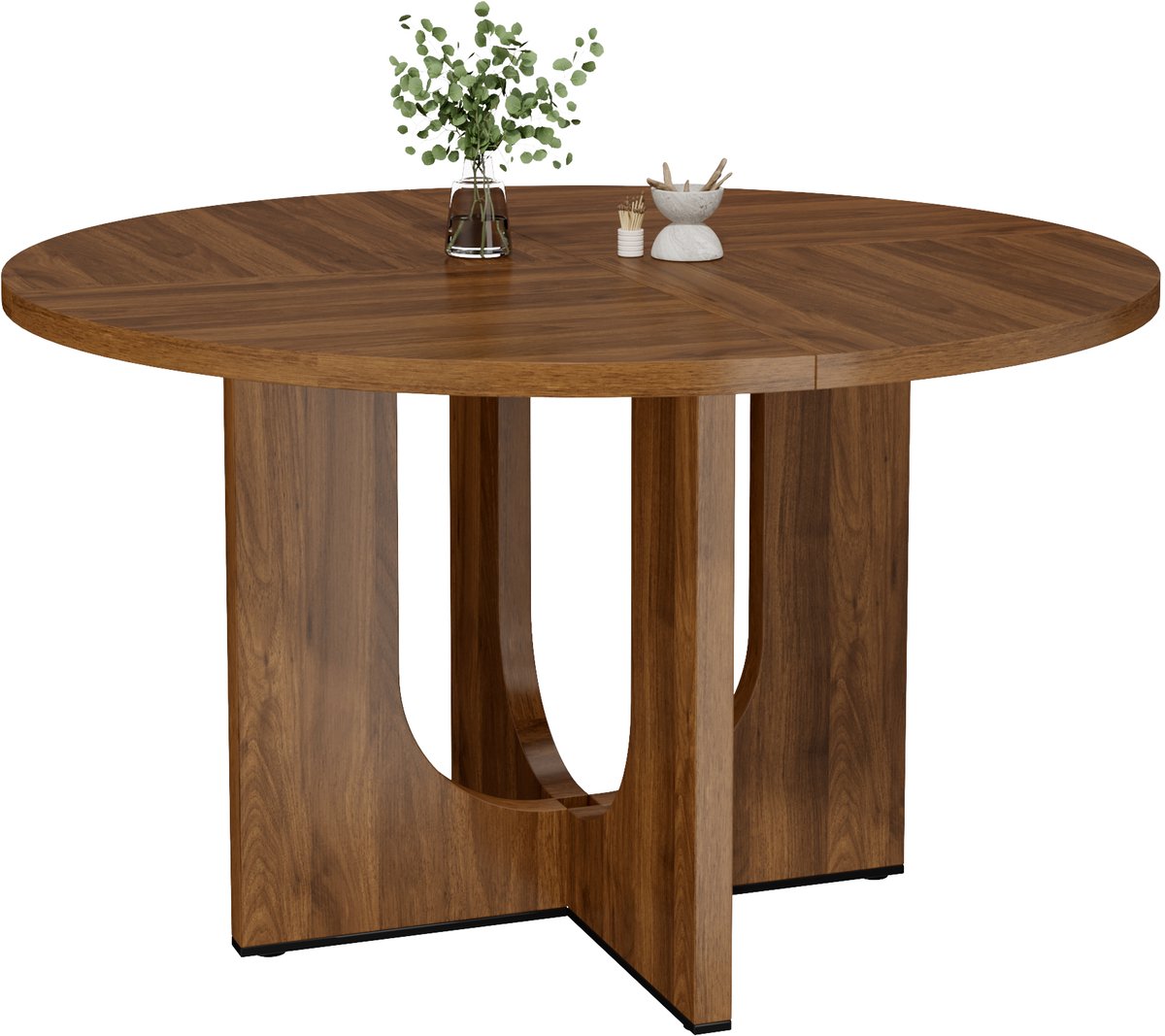 Ronde Eettafel - Eetkamertafel Rond - Scandinavische Eettafel - Walnoot Eettafel - Minimalistisch - Houtnerf - Eetkamer - 120 cm - 4-6 Personen - Walnootkleur