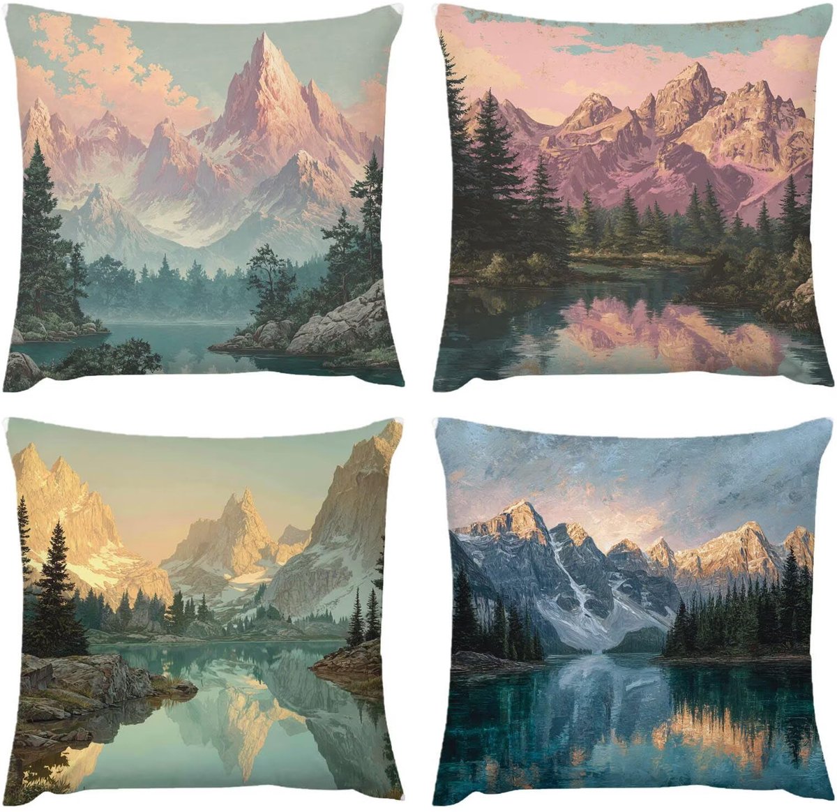 Buitenkussen, Waterafstotend Oppervlak Natuurlijk Landschapskussen, Tuinkussenhoes Balkon Sofa Decor voor Woonkamer Slaapkamer Set van 4 40 x 40 cm, Kussensloop 16 x 16 inch G424