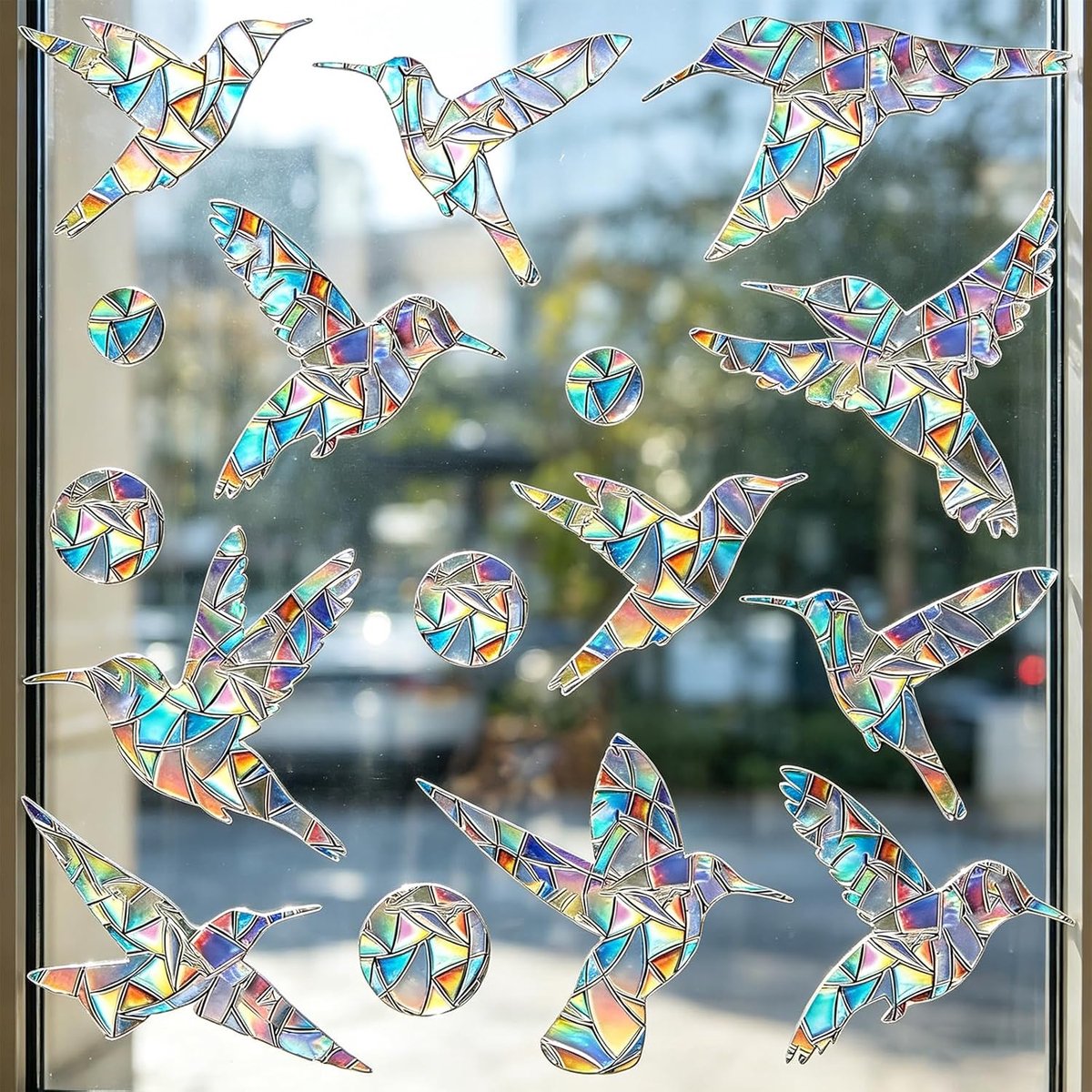 Regenboog raamfolie,48 Stuks Prisma Raamstickers Tegen Vogelaanvaringen, Suncatcher Stickers,Anti-botsingsstickers,Ter Bescherming van Glazen Raamdeuren;Herbruikbaar.