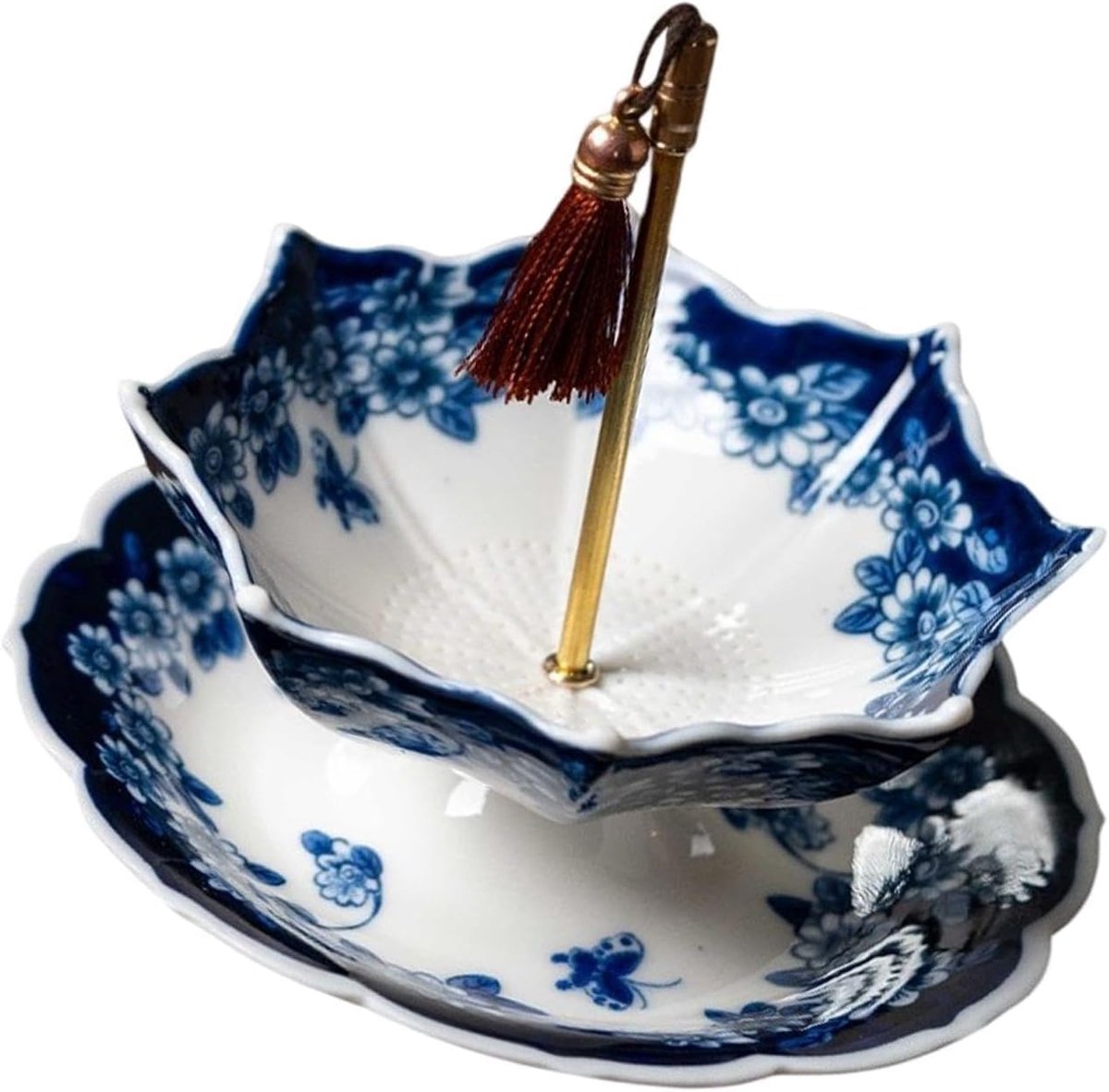 Theezeef porseleinen set, theezeef van keramiek in parapluvorm, keramische porseleinen theefilter voor losse thee met draaibaar design, paraplu voor keuken, kantoor, thuis, cadeau (2)