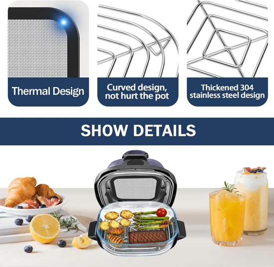 Kookrooster en magnetisch spatbeschermingsrooster voor Ninja CRISPi friteuse, rooster van roestvrij staal SUS304 voor glazen container 3,8 l, accessoires voor Ninja Crispi Air Fryer FN101EU — afbeelding 2